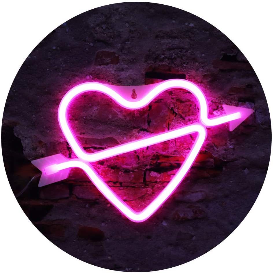 One Arrow Through The Heart Shape Latex Neon Lights