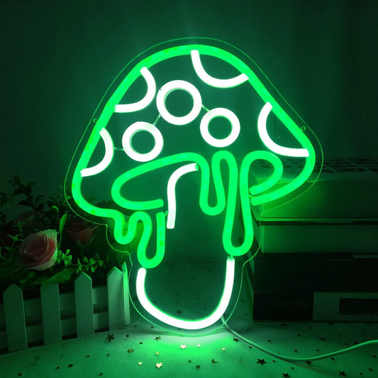 Led Neon Backboard Green Mushroom Transparent Acrylic Neon Decoration Festival Ambience Light