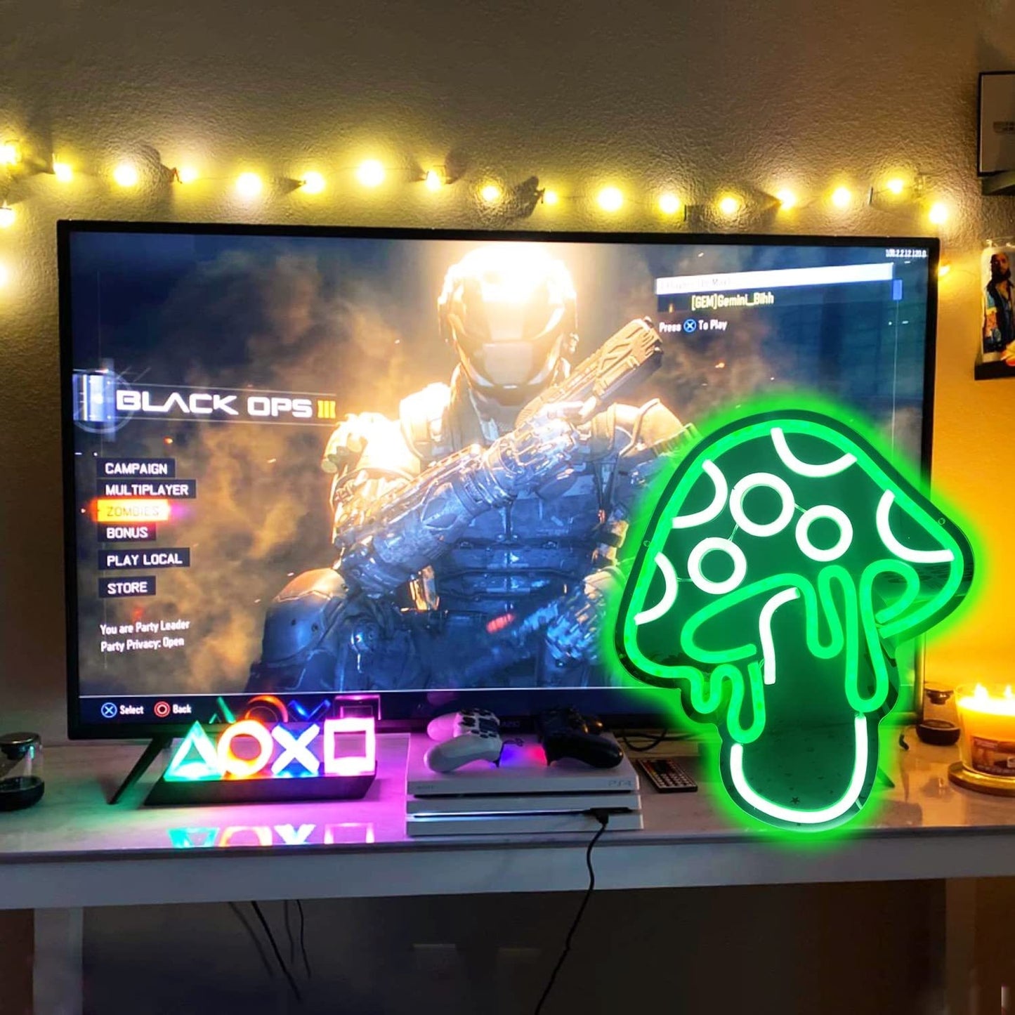 Led Neon Backboard Green Mushroom Transparent Acrylic Neon Decoration Festival Ambience Light
